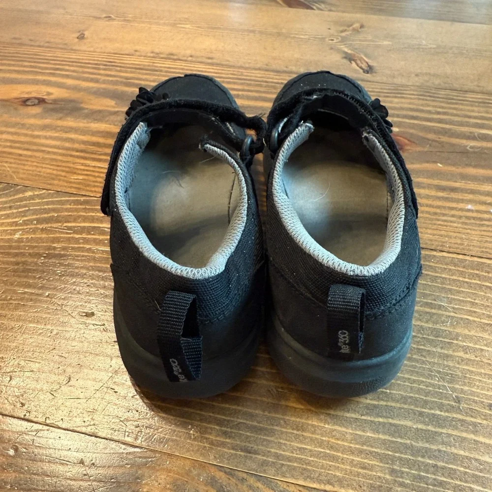 Stride Rite‎ Mary Jane Shoes Gemma Girls Size 13 Black Cloth Flower Hook & Loop